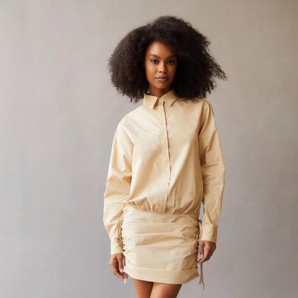 NWT Lioness The Cult Mini Beige 100% Cotton Shirt Dress Safari Resort Women’s M